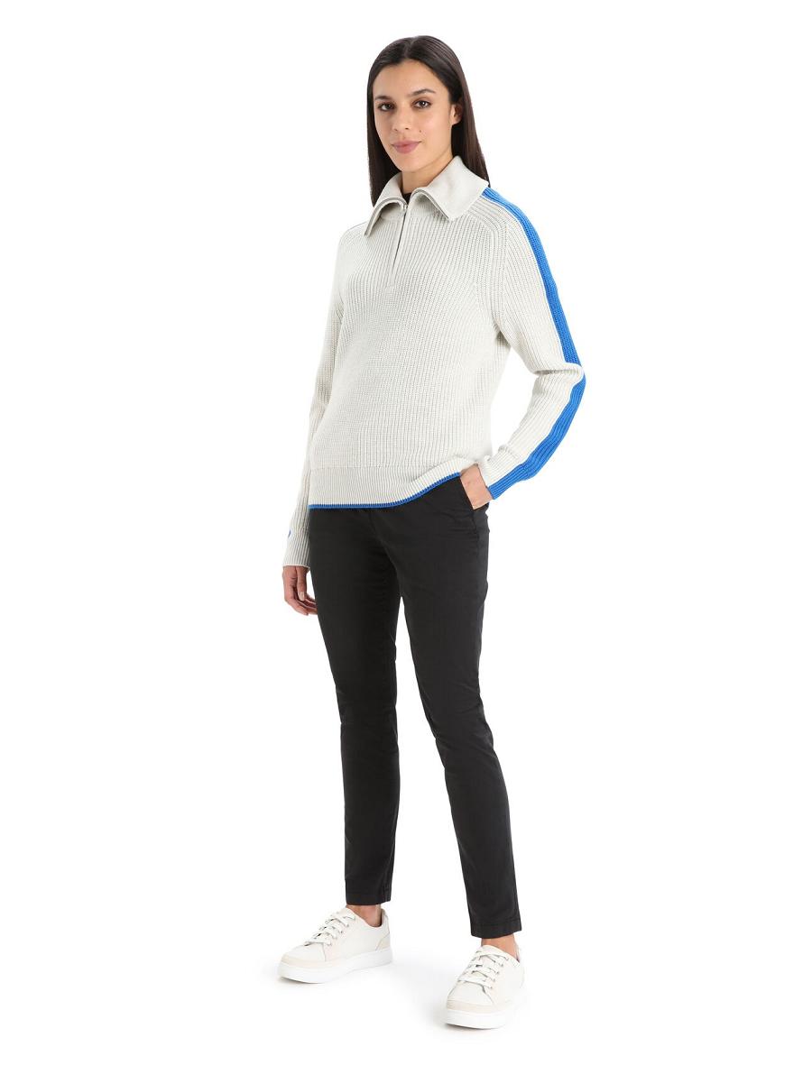 Icebreaker Merino Lodge Long Sleeve Half Zip Naisten Neulepuserot Valkoinen Sininen | FI 1622YXFU